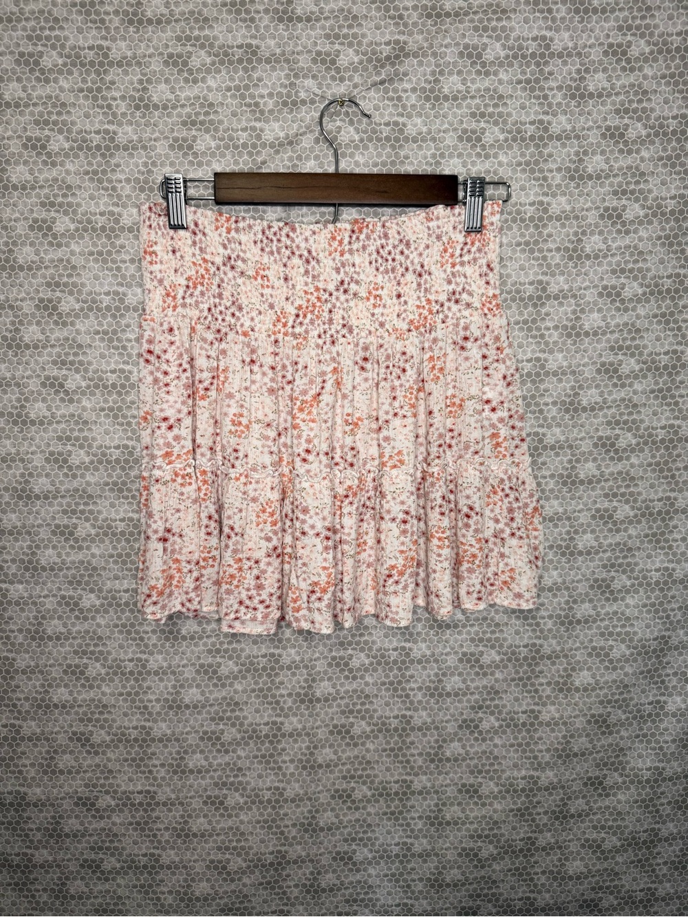 Boho Hippie Rose mini skirt with small floral print in pink & orange